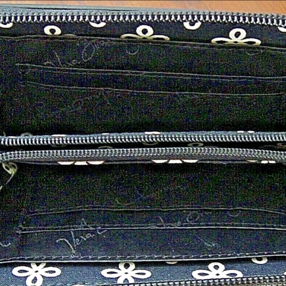 Vera Bradley Black Laser-cut Crown Design Leather Zip-around Wallet EUC - Picture 2 of 3